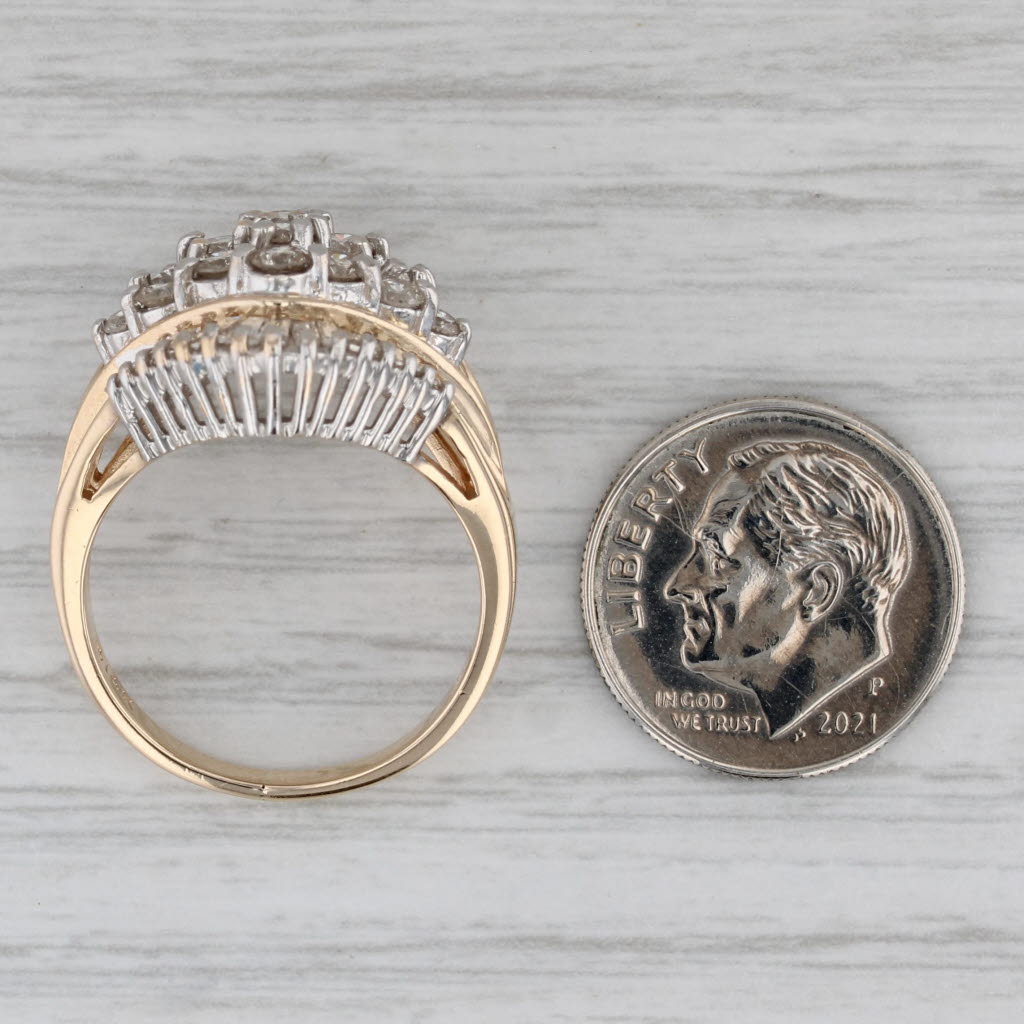 1.10ctw Diamond Cluster Ring 14k Yellow Gold Size 8 Cocktail