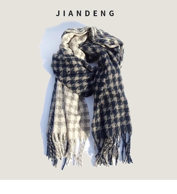 Unisex Classic Style Lattice Imitation Cashmere Scarf