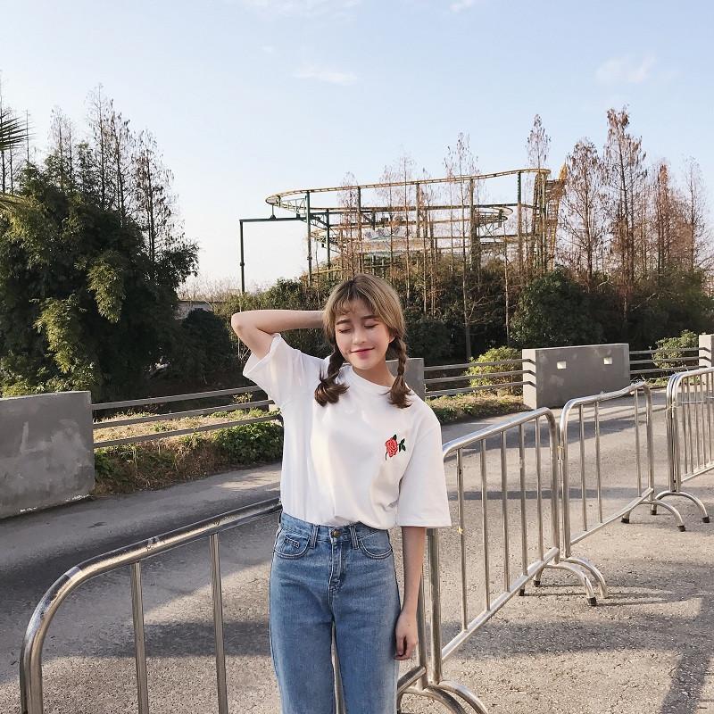 Embroidered Rose Tee