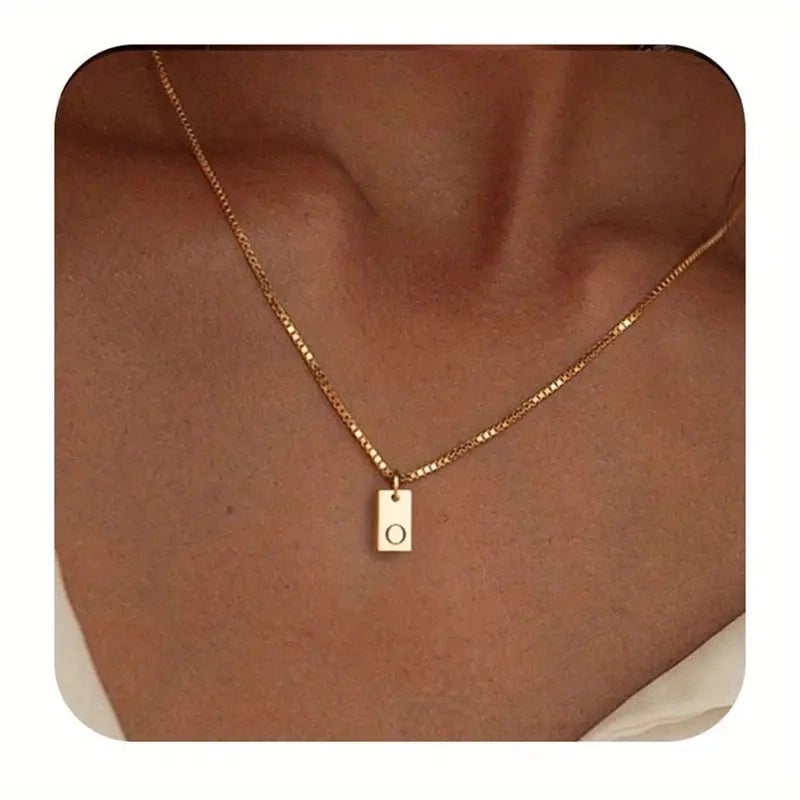 Titanium Steel Minimalist Letter Rectangle Plating Pendant Necklace