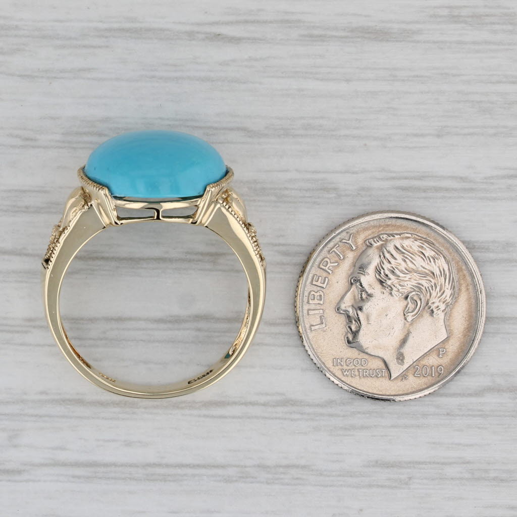 Imitation Turquoise Oval Cabochon Solitaire Ring 10k Gold Heart Accented Size 7