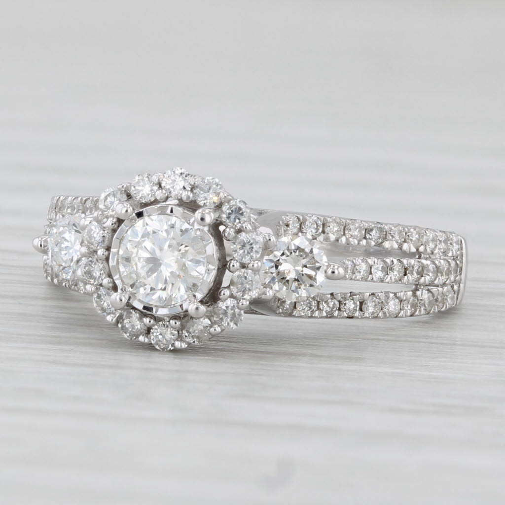 Vera Wang 0.92ctw Round Diamond Halo Engagement Ring 14k White Gold Sz 7 Bridal
