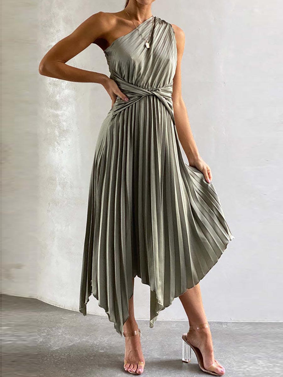 Solid Color Pleated Dress(7 Colors)