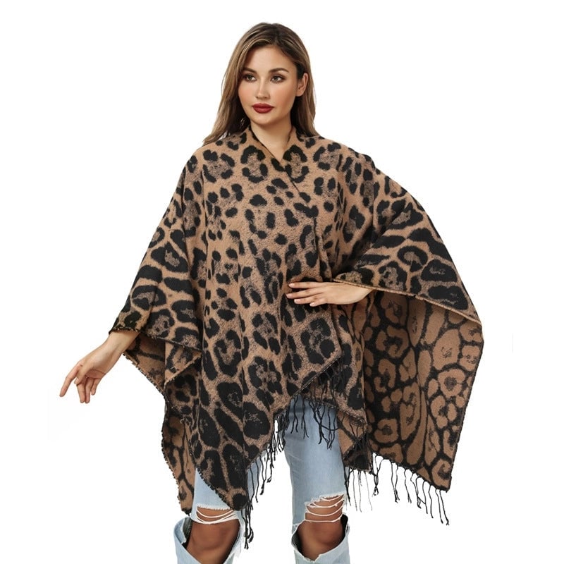 Women's Streetwear Leopard Imitation Cashmere Tassel Scarf