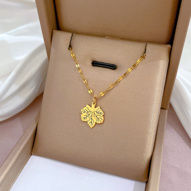 2 Pieces Cartoon Leaf Gourd Lily Of The Valley Geometric Titanium Steel Electroplating Necklaces