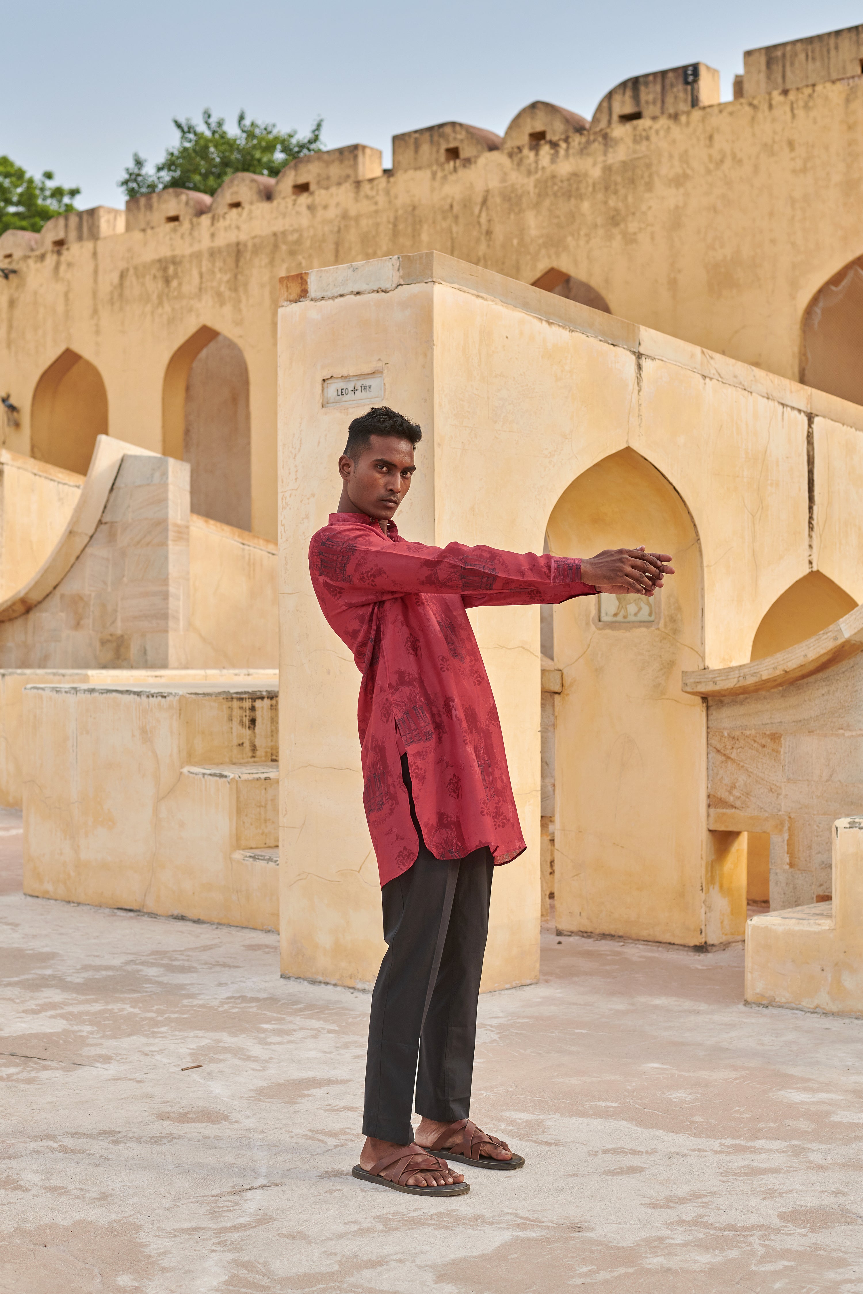 Red Arch Printed Ganganagery Kurta
