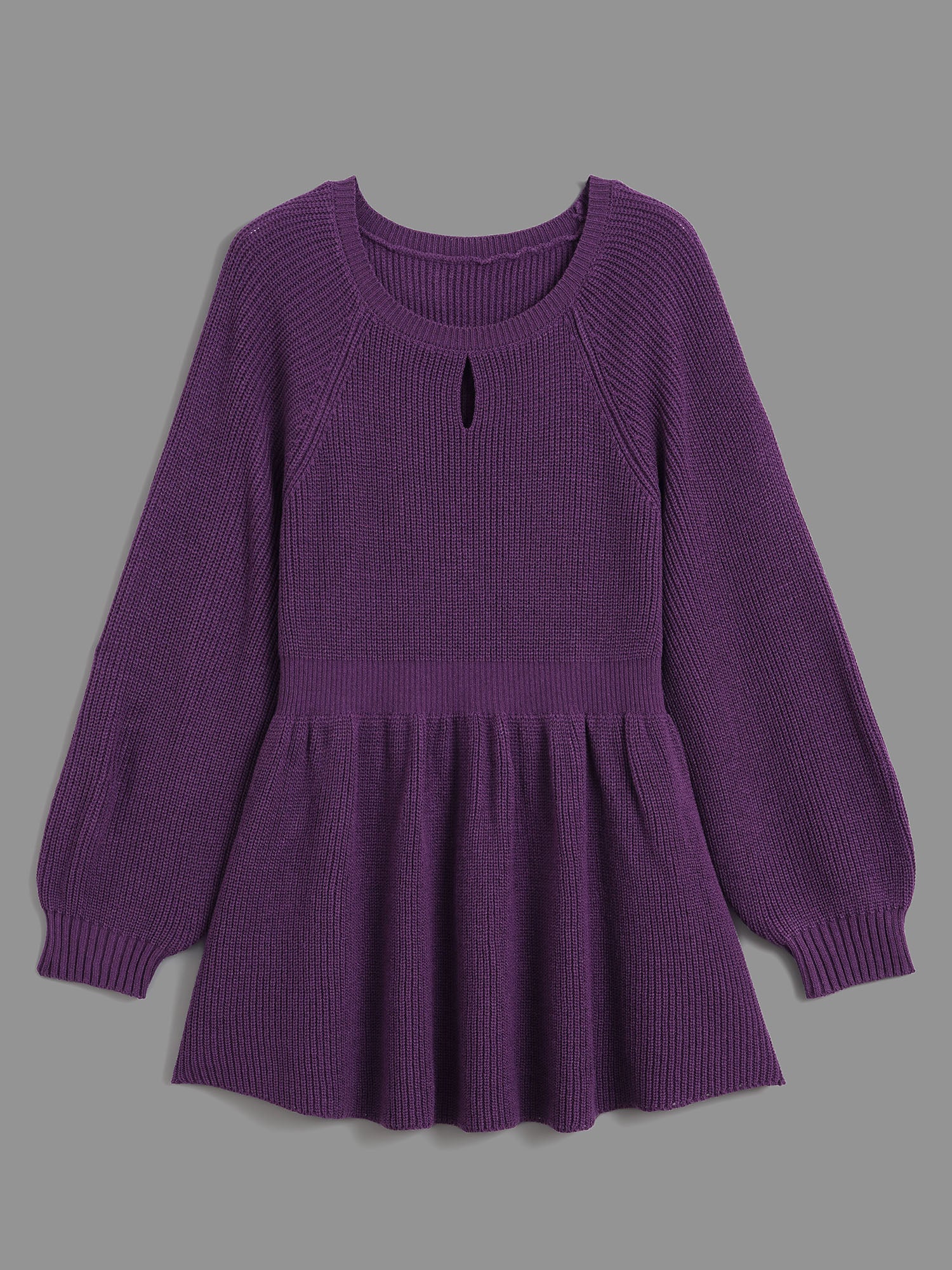 Plain Textured Keyhole Raglan Sleeve Pullover