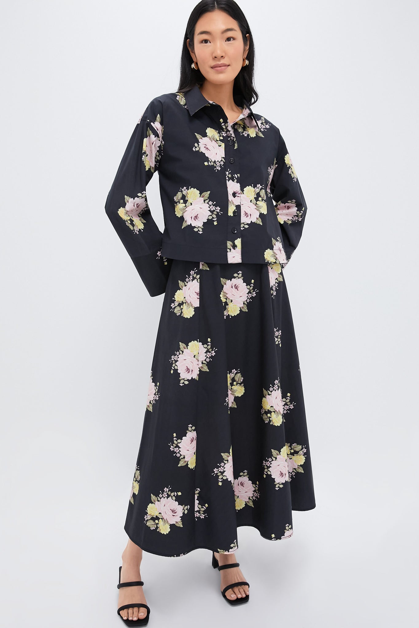 Black Posy Poplin Maxi Skirt