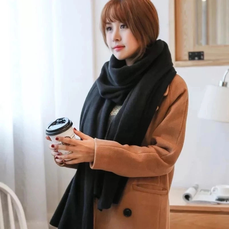 Winter Knitted Wool Scarf Cashmere Solid Color Fashion Shawl Warm Extended Scarf