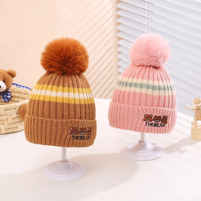 Children Unisex Cartoon Style Cute Letter Stripe Bear Wool Cap