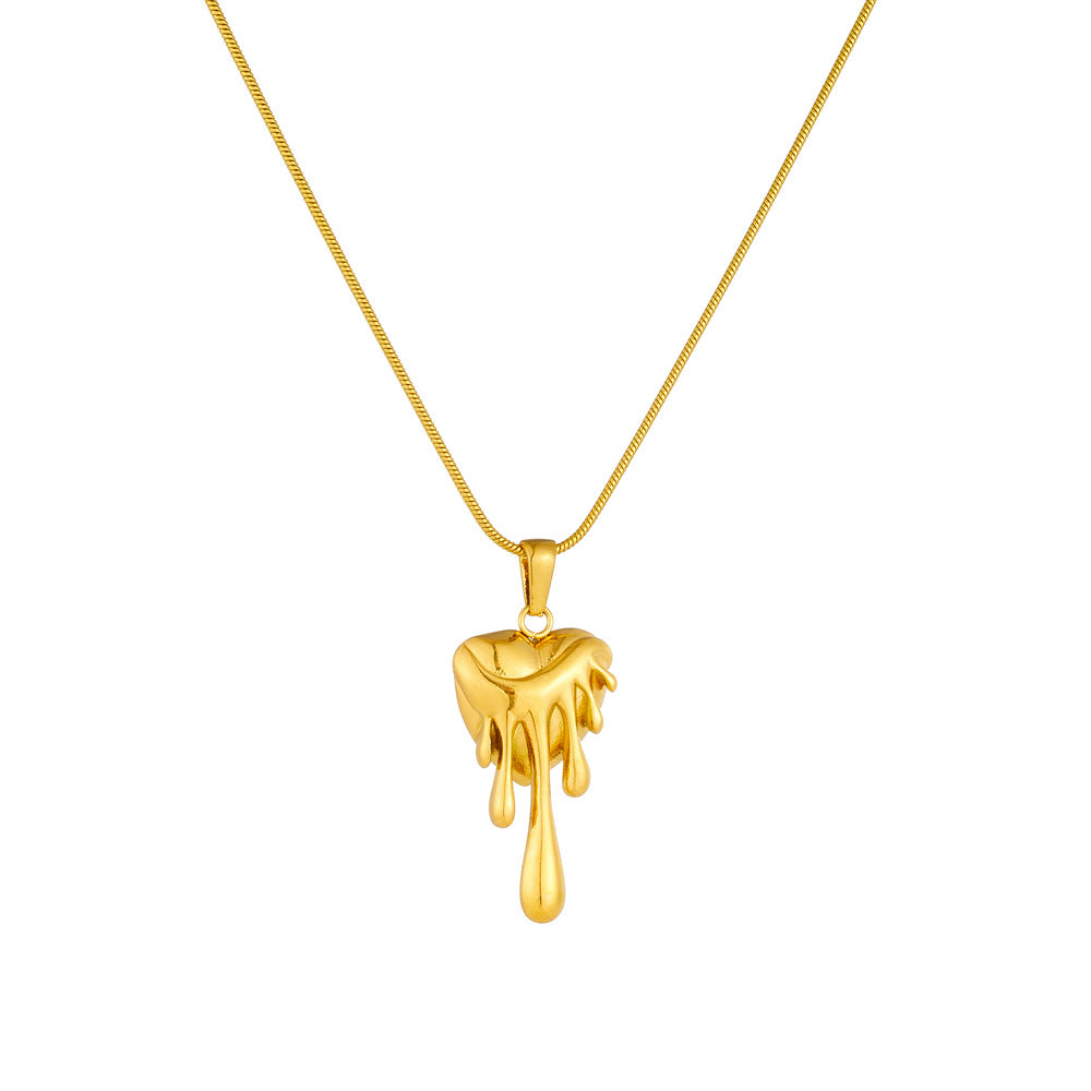 Fashion Retro Gold-Plated Irregular Lava Love Geometric Pendant Snake Bone Chain Stainless Steel Necklace
