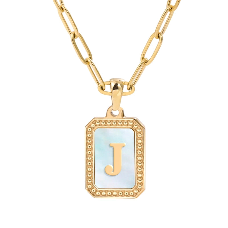 Minimalist Letter Square Titanium Steel Plating Inlay Shell Pendant Necklace 1 Piece