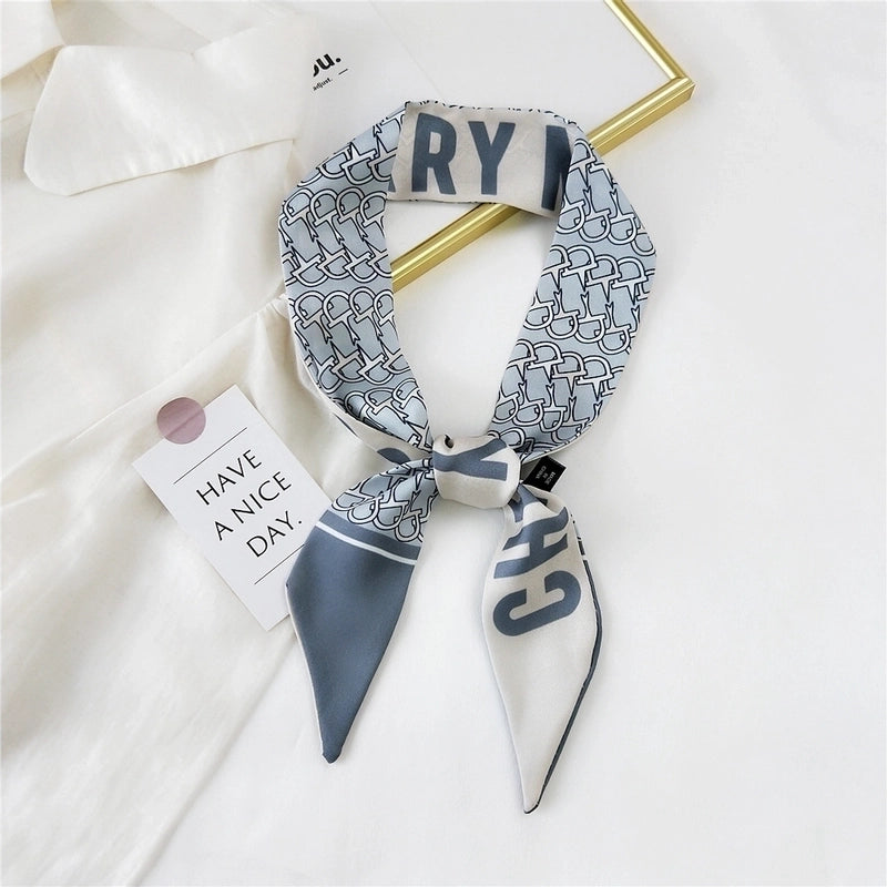 Fashion Streamer Printing Bow Silk Scarf