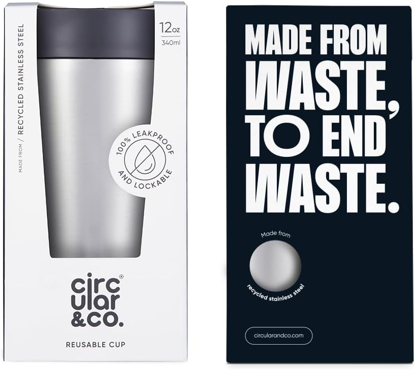 Circular & Co Thermal Stainless Steel Travel Mug - 8oz/227ml - Insulated Reusable Coffee Cup - 100% Leakproof & Lockable - 6 Hours Hot/Cold - Push Top, One Hand Open, 360 Drinking Coffee Tumbler