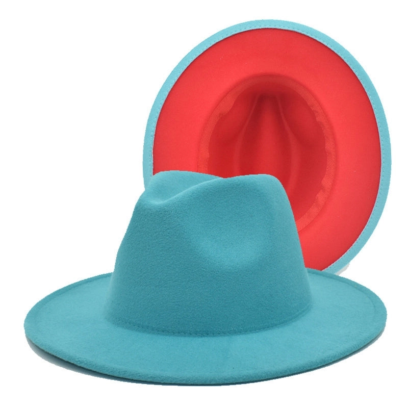 Popular Two-color Woolen Hat Women's Fashion Wide-brimmed Felt Hat Hat Jazz Hat Men