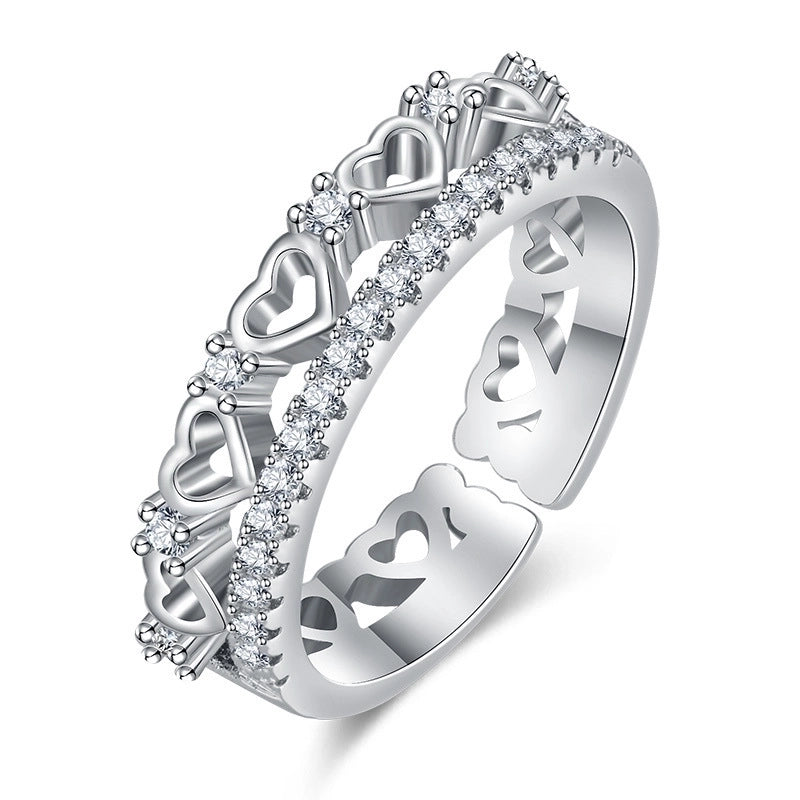 Minimalist Solid Color Copper Plating Inlay Artificial Diamond Rings 1 Piece