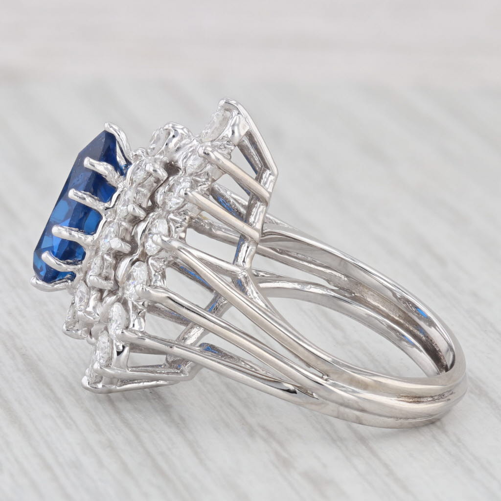 4.04ctw Diamond Lab Created Spinel Pear 14K White Gold Cocktail Ring Sz 5.75
