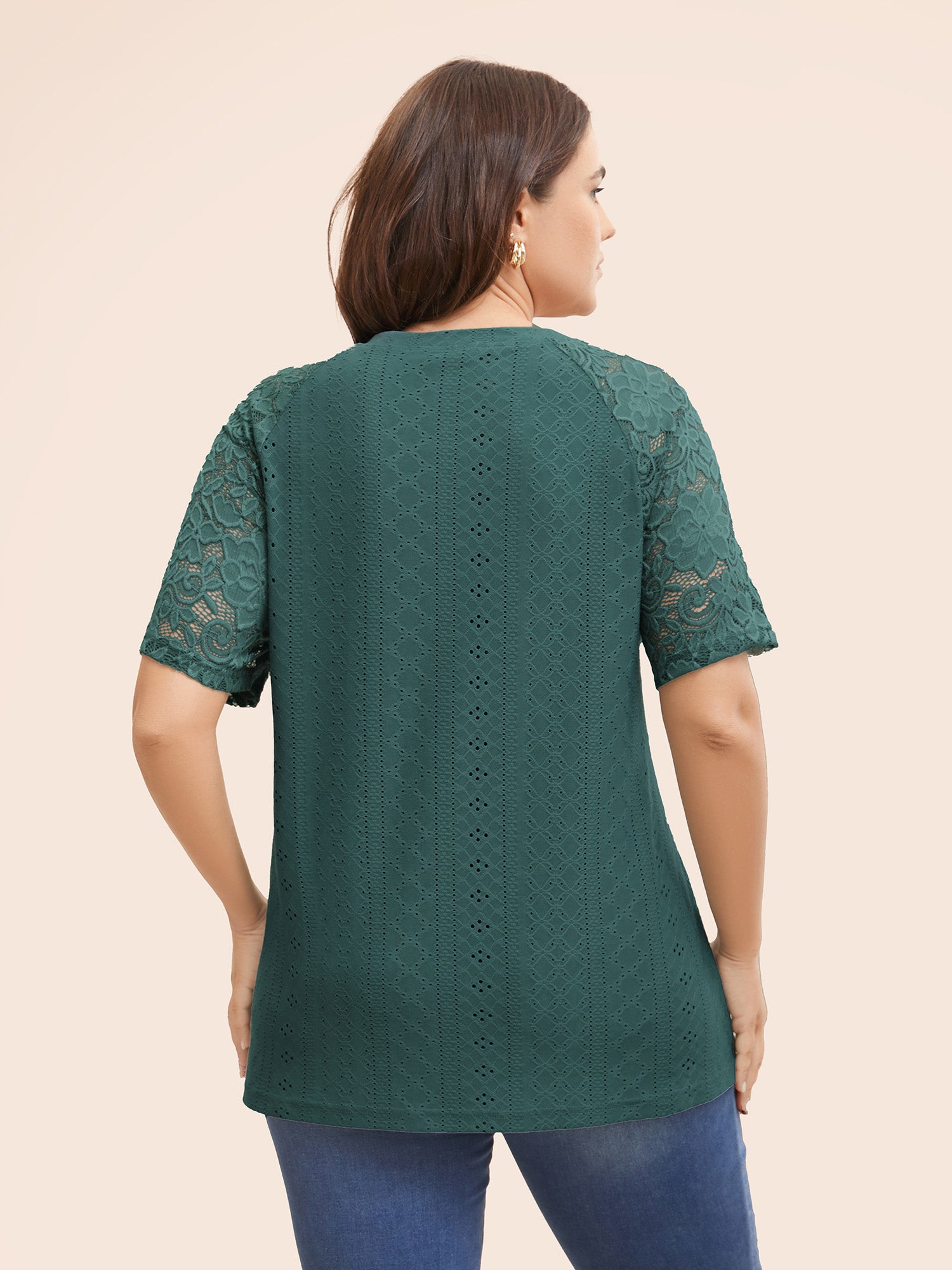 Solid Broderie Anglaise Lace Raglan Sleeve T-shirt