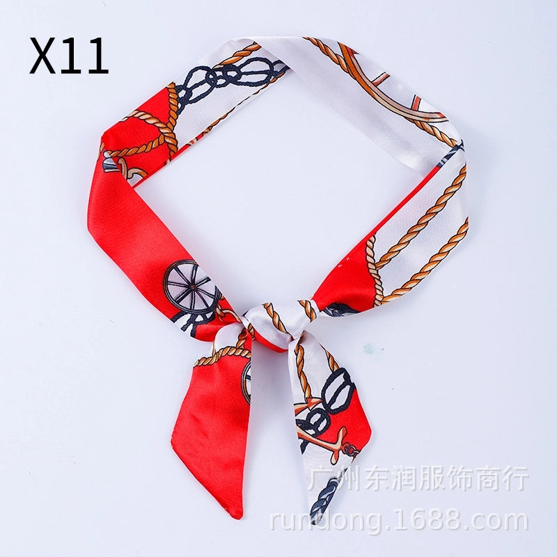 Silk Scarf Long Beveled Small Silk Scarf Double-layer Hair Belt Ribbon Decoration Tie Bag Hand Gift Box Silk Scarf