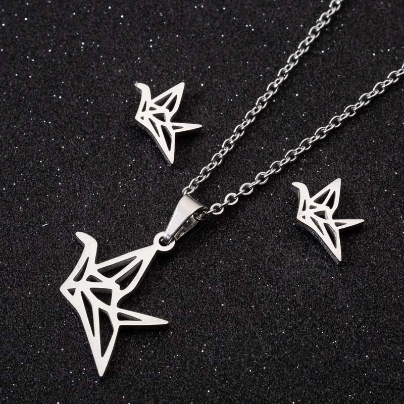 Minimalist Geometric Leaf Heart Shape Stainless Steel Plating Earrings Necklace 1 Set