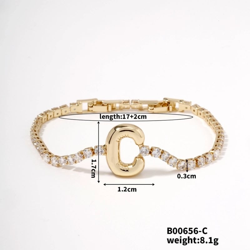 304 Stainless Steel Copper K Gold Plated Minimalist Classic Style Plating Inlay Letter Zircon Bracelets
