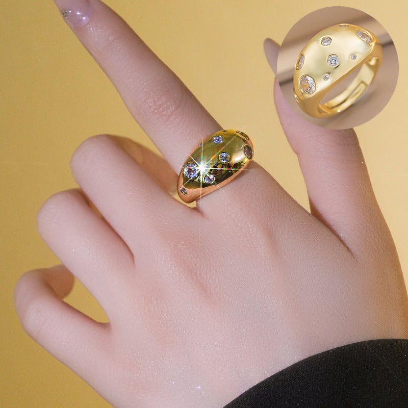 Fashionable And Versatile Personality Copper Material Inlaid Zircon Open Ring Style Versatile Women