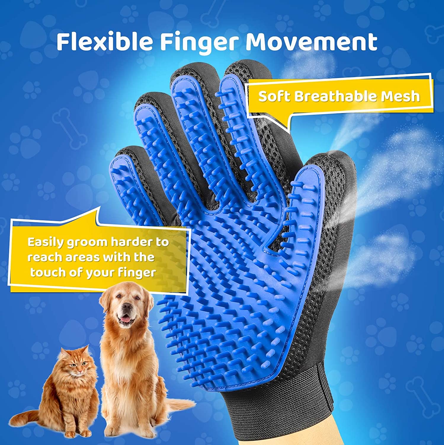 Pet Grooming Glove - Gentle Deshedding Brush Glove