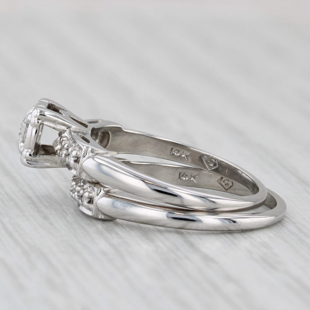 Vintage 0.13ctw Diamond Engagement Ring Wedding Band Set 14k White Gold Size 5.5