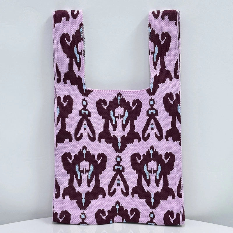 Unisex Small Polyester Geometric Vintage Style Vacation Weave Square Open Handbag