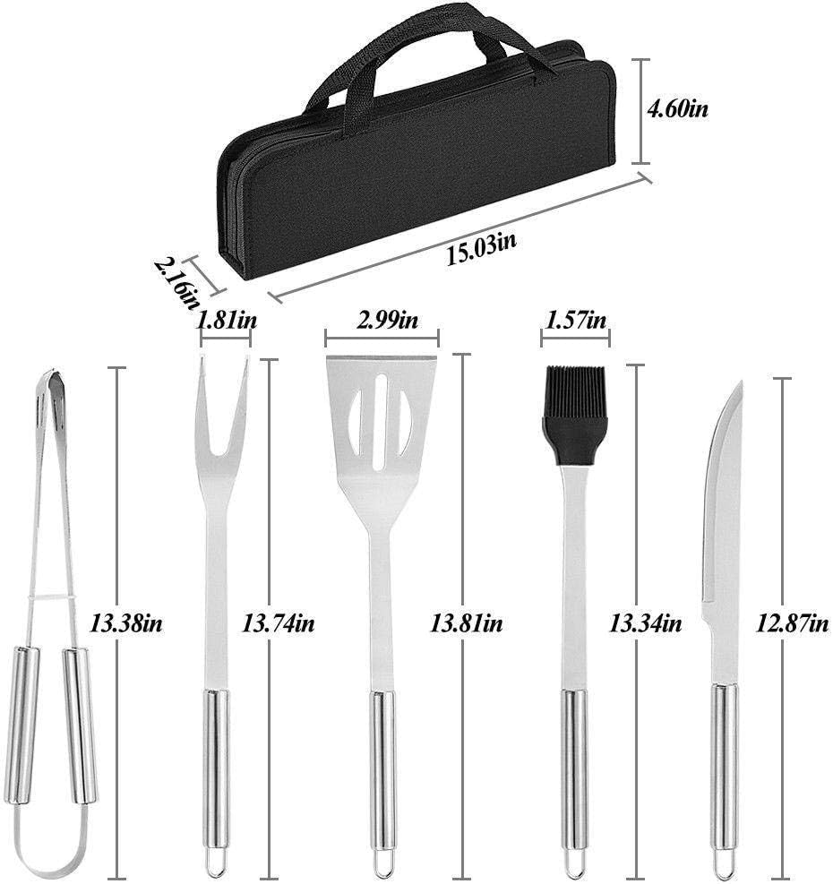 5pcs Stainless-Steel BBQ Grill Tool Set With Knife Brush Fork Spatula And Tong With Oxford Bag