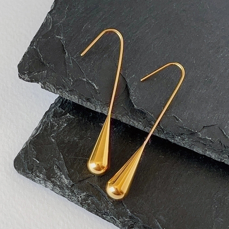 1 Pair Minimalist Water Droplets Titanium Steel Plating Drop Earrings
