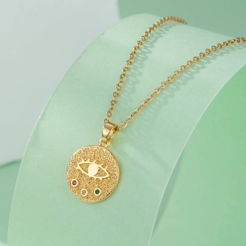 Stainless Steel Titanium Steel 18K Gold Plated Elegant Plating Inlay Maple Leaf Eye Butterfly Zircon Pendant Necklace