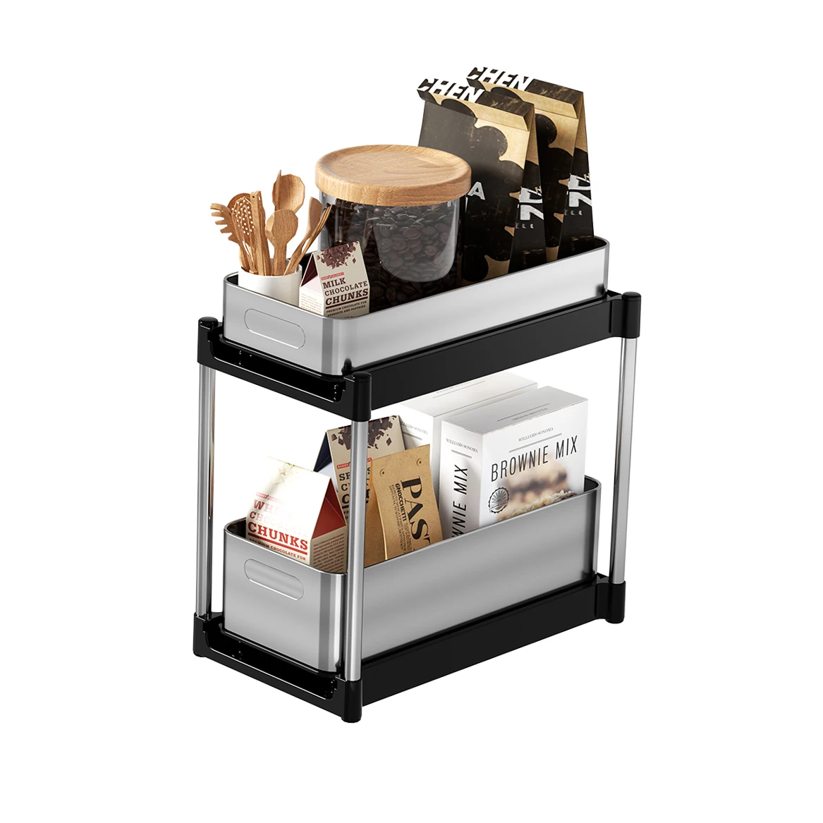 multifunction under sink cabinet double tier stainless steel organizer pull out kitchen organizer rack