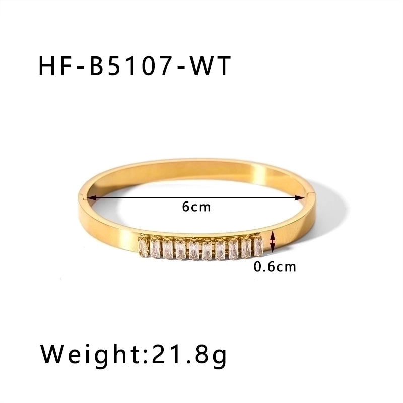 Minimalist Round Stainless Steel 18K Gold Plated Zircon Bangle In Bulk