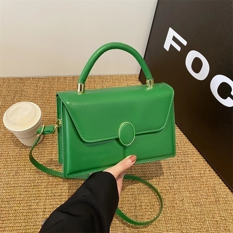 Women's Pu Leather Solid Color Classic Style Flip Cover Handbag