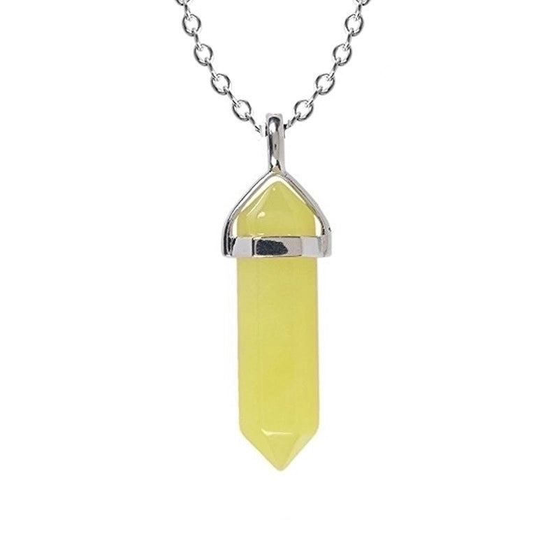 Fashion Hexagon Prism Alloy Natural Stone Cable Chain Pendant Necklace In Bulk