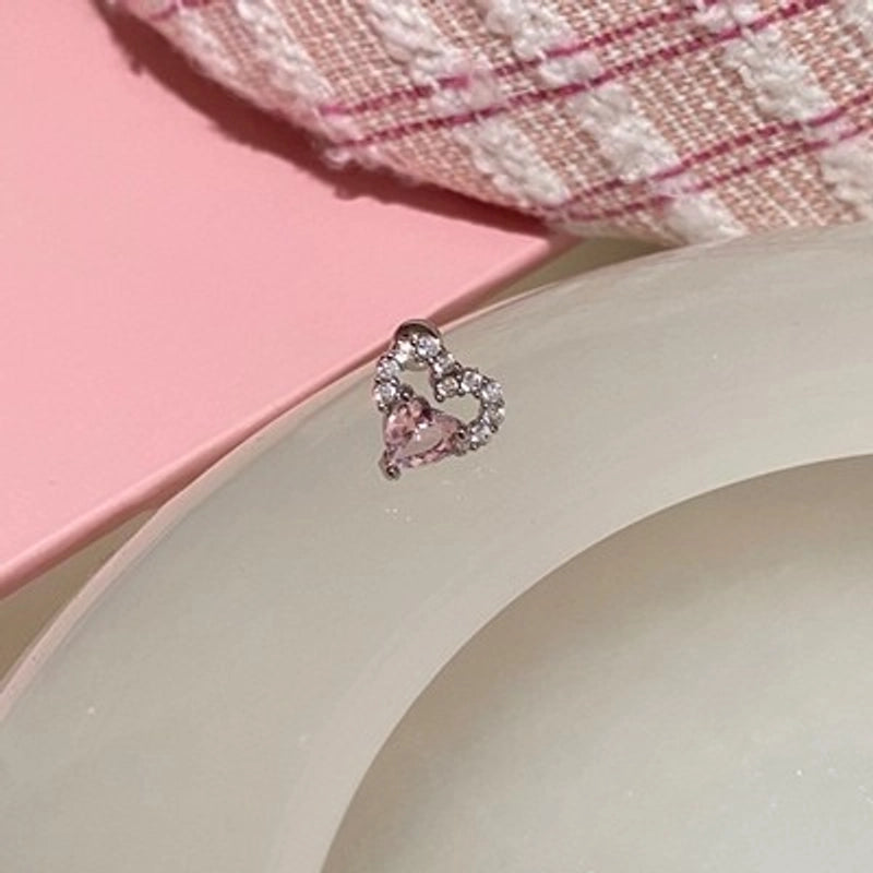 1 Piece Minimalist Moon Inlay Copper Zircon Ear Studs