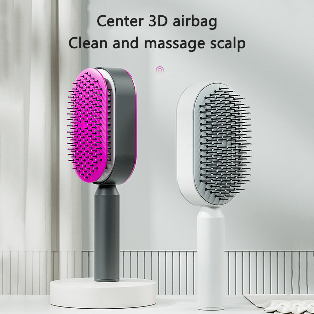 Self-cleaning hairbrush for women. One-button cleaning airbag to prevent hair loss