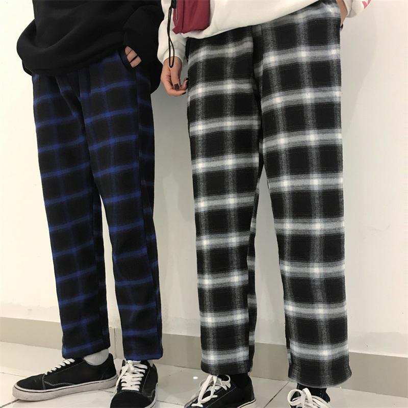 Plaid Fleece Straight Trousers