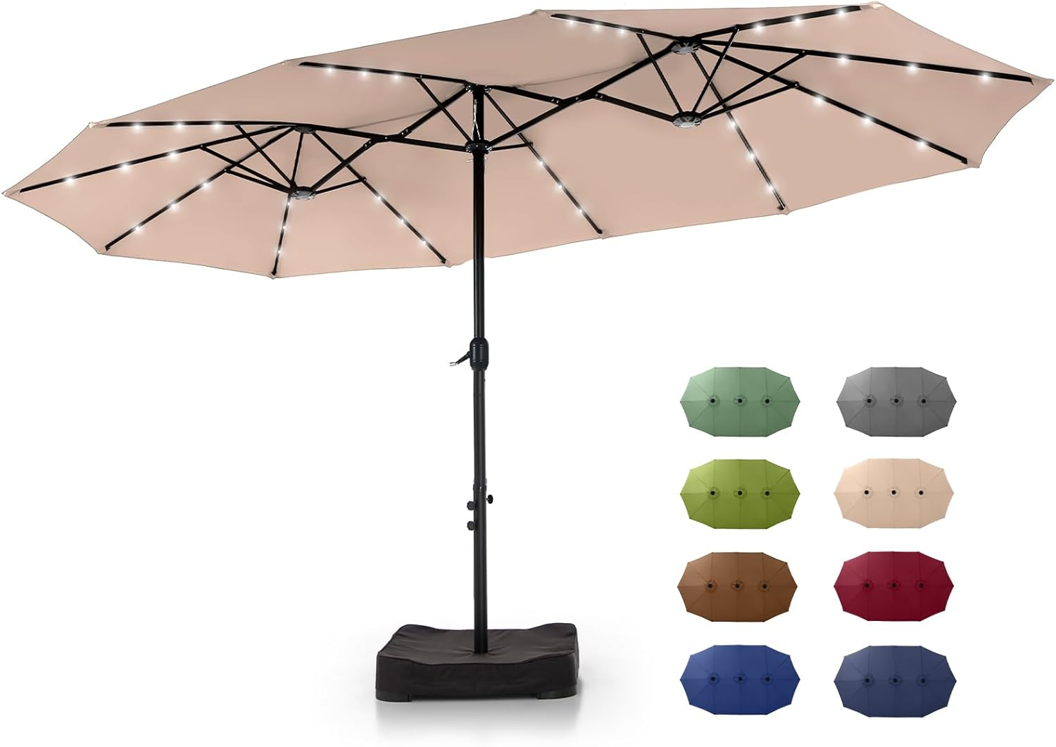 🎉𝑻𝒐𝒅𝒂𝒚'𝒔 𝑺𝒑𝒆𝒄𝒊𝒂𝒍 𝑽𝒂𝒍𝒖𝒆💝Buy 2 Get 30% Off✨GREEN PARTY 15 ft Rectangle Patio Umbrella with Solar Lights and Base Included