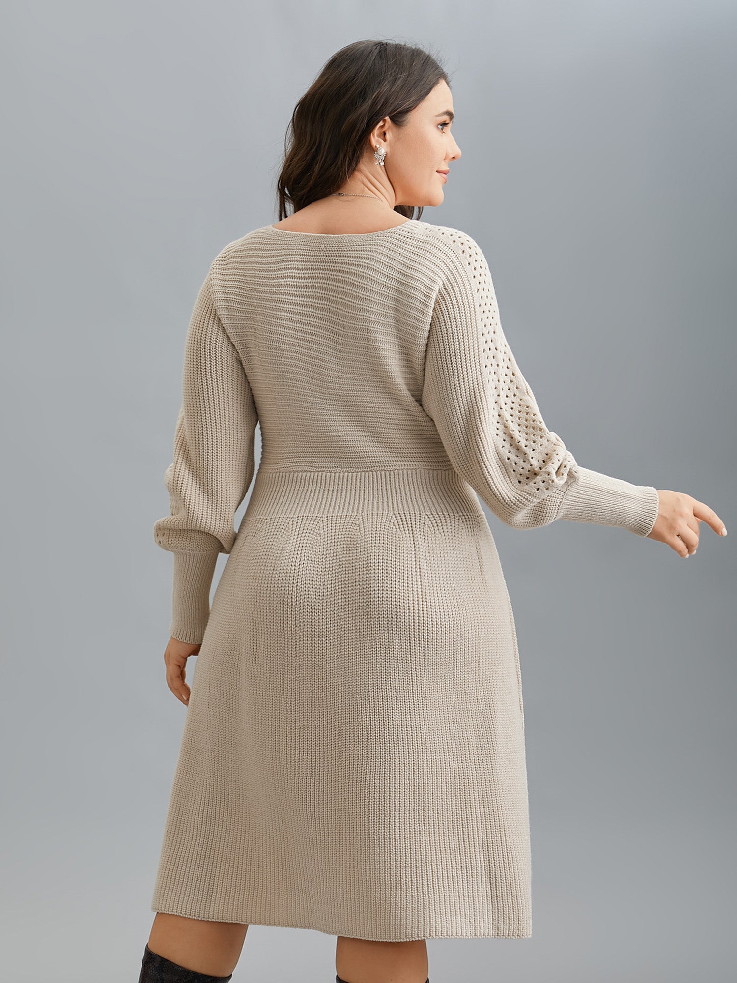 Solid Dolman Sleeve Cable Knit Dress