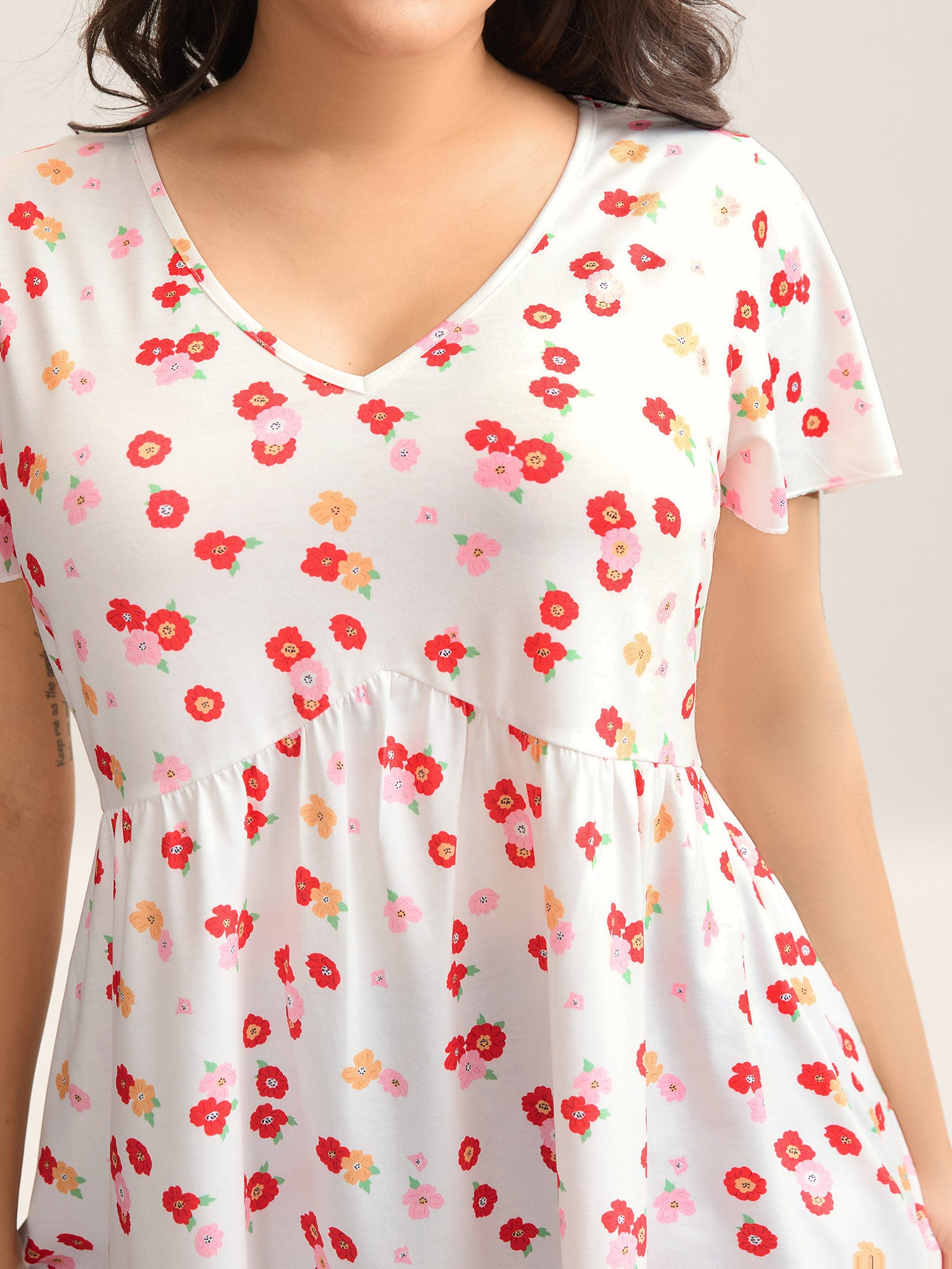 Ditsy Floral Print Sheer Babydoll Top