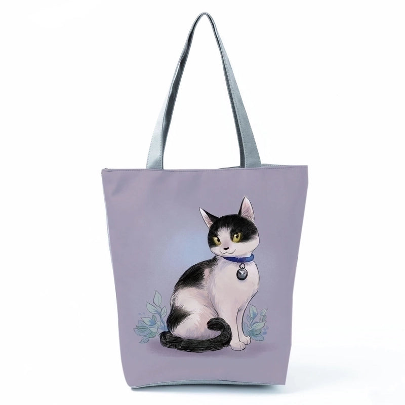 Women's Medium All Seasons Polyester Cat Fashion Square Zipper Tote Bag