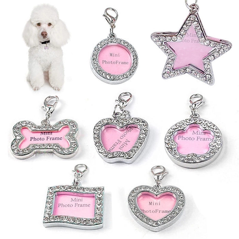 Cute Bone Love Heart Round Card Anti-lost Information Board Handwriting Pet Collar Decoration