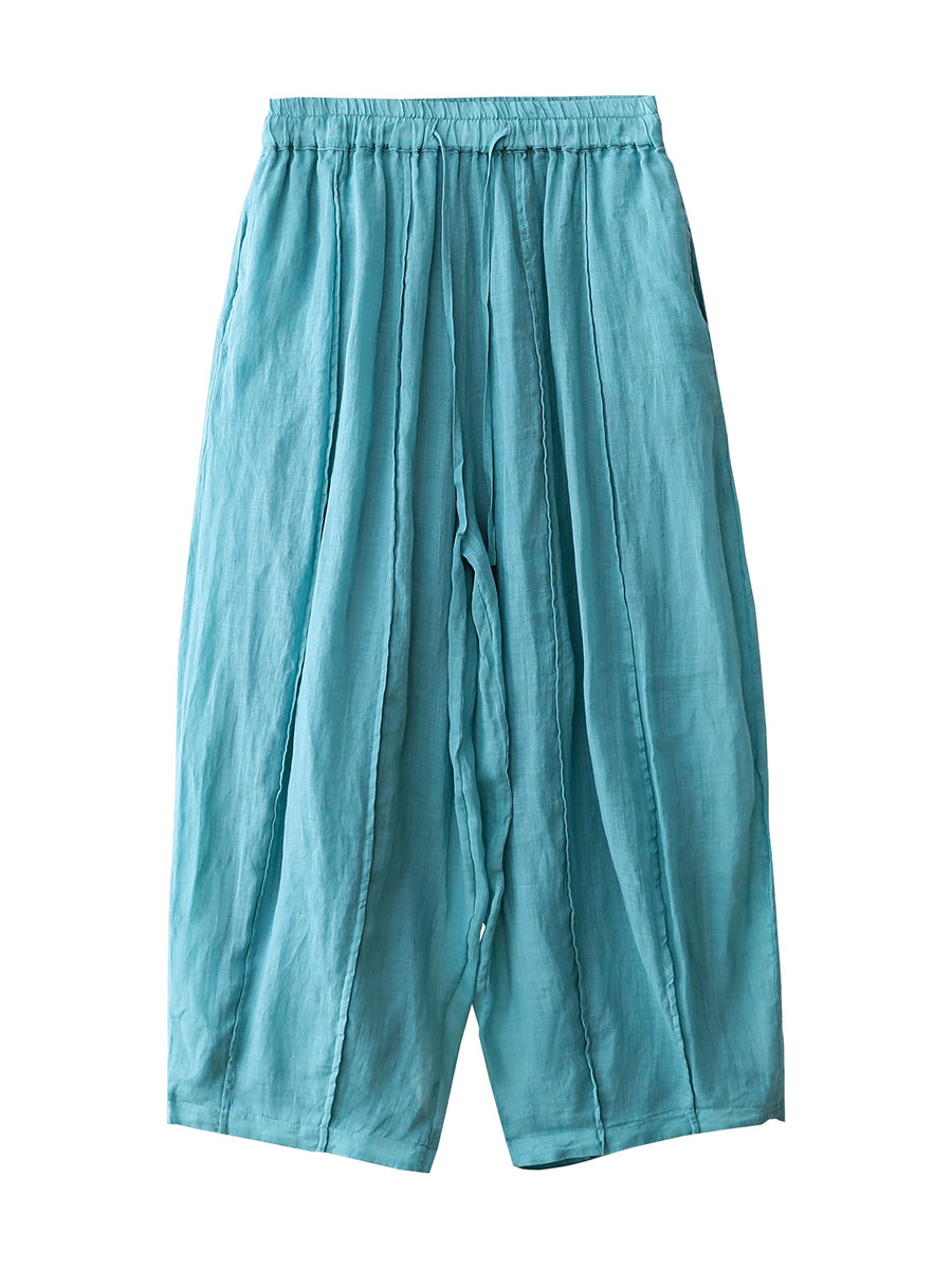 Women Summer Pure Color 100%Ramie Bloomers