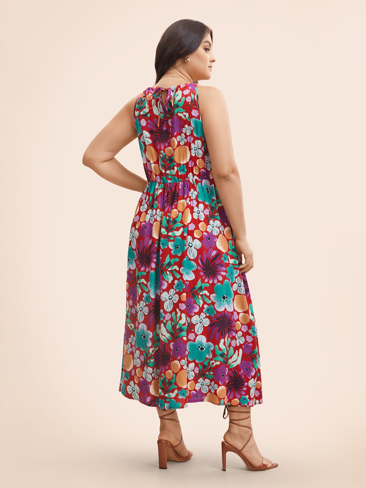 Floral Printed Patchwork Side Seam Pocket Dress