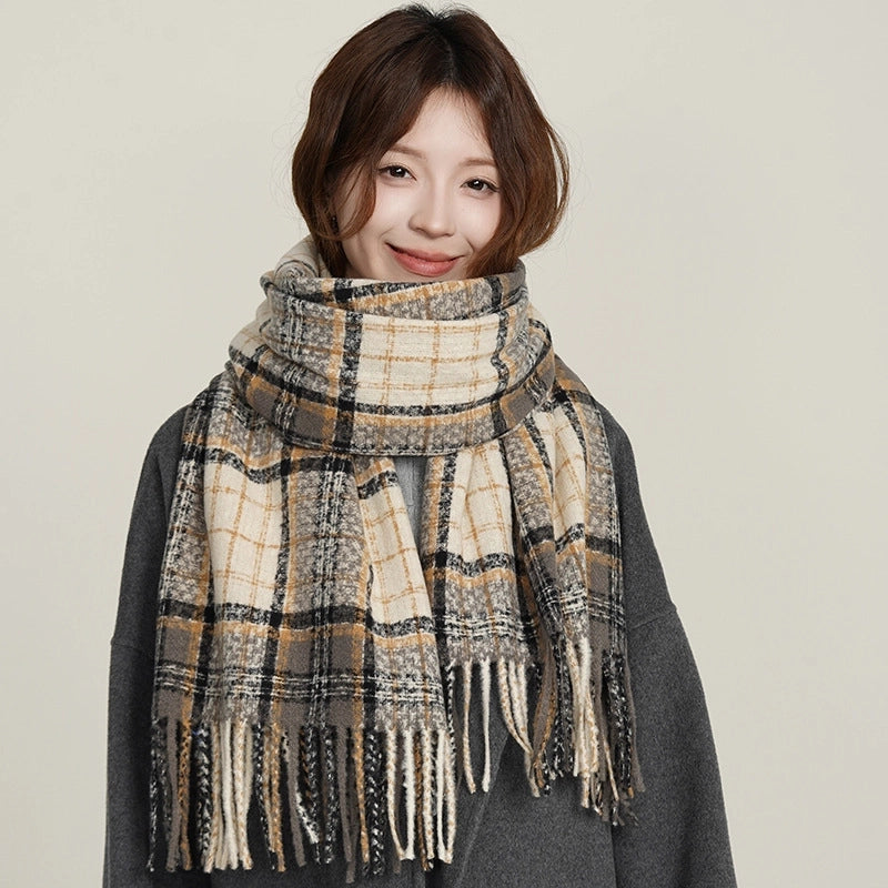 Women's Basic Plaid Polyester Scarf