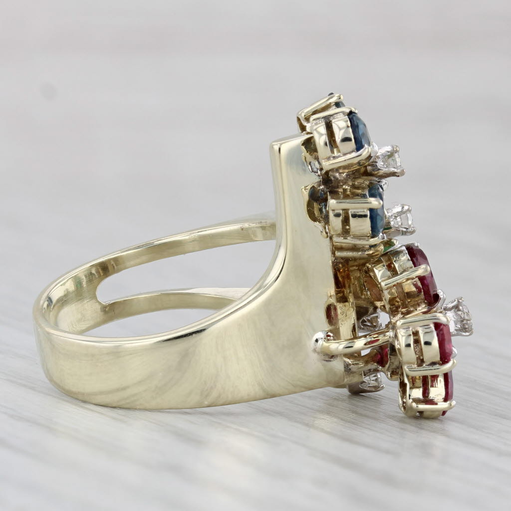 3.09ctw Gemstone Flower Ring 14k Gold Emerald Ruby Sapphire Diamond Size 6.5