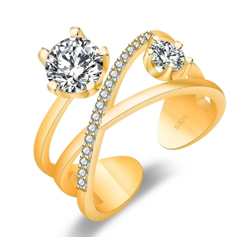Minimalist Solid Color Copper Plating Inlay Artificial Diamond Rings 1 Piece