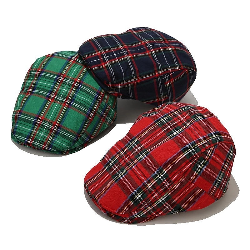 Beret Women's Trendy Korean-style Plaid Cap Men's Sunscreen Sun Hat Outdoor Casual Plaid Forward Hat